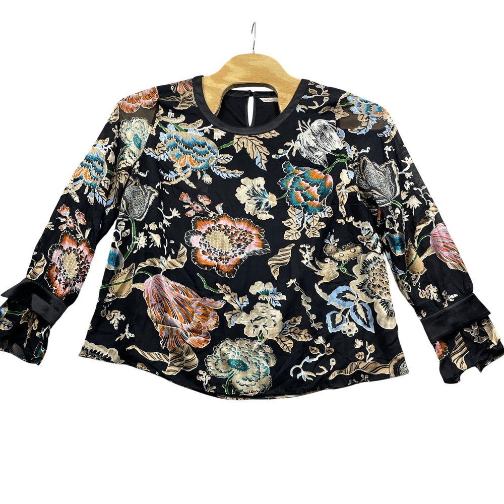 Soft Surroundings XL Black Floral Lined Women's Blouse Viscose Blend Lined Poly